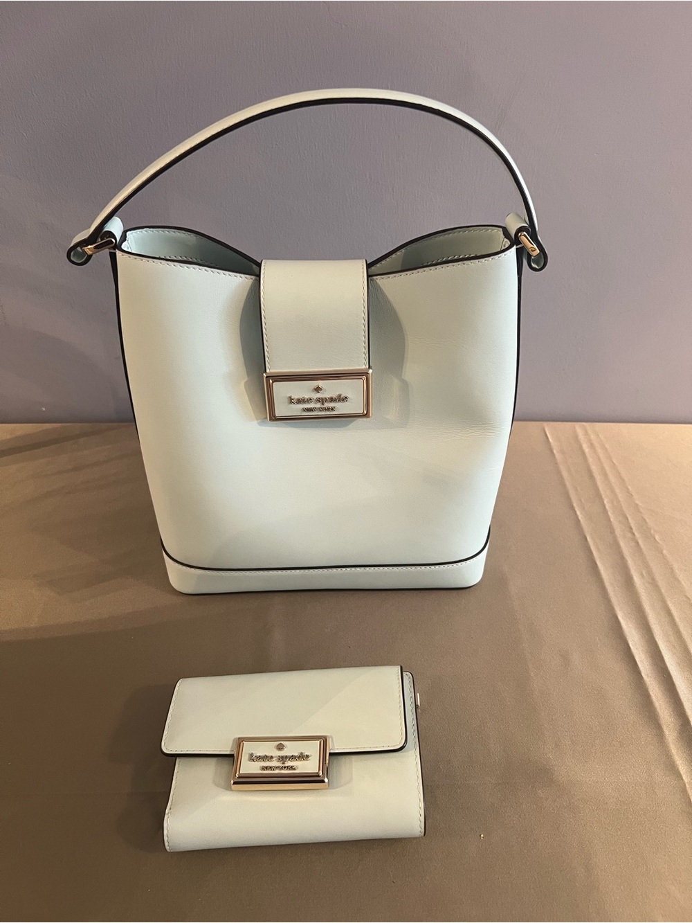 kate spade teal Leather Bucket Bag with Matching Wallet